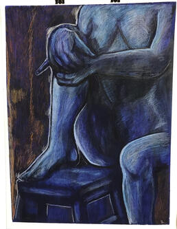 Lady on the Stool, Oil & Colored Pencil on Matboard, 2021. SOLD at 621 Gallery's 27th Annual Art Auction