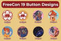 FreeCon 19 Button Design Indiegogo graphics & Design 1 and 2
